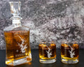 Load image into Gallery viewer, Whiskey Decanter and 2 Whiskey glasses engraved with a custom lake map
