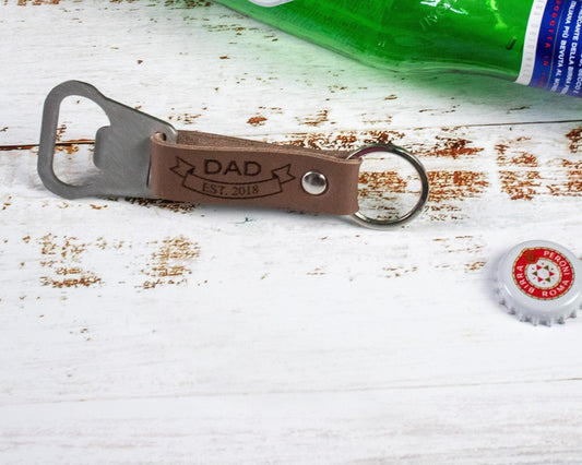 First Time Dad - Engraved Beer Bottle Opener Gifts for Him Light Tan 