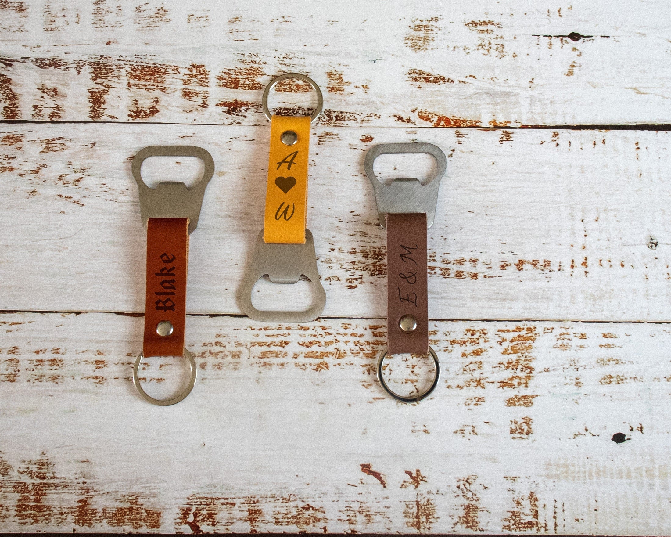 Personalized Leather Keychain Beer Bottle Opener Gifts for Him 