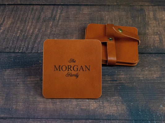 Personalized Square Leather Coasters - Set of 4 Housewarming 