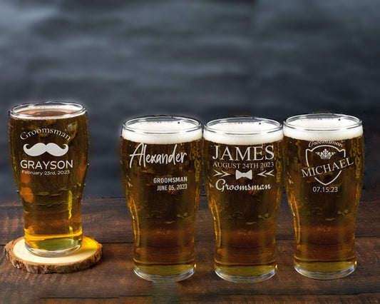 Personalized Tulip Beer Glass for the Groomsmen and Best Man Groomsmen 