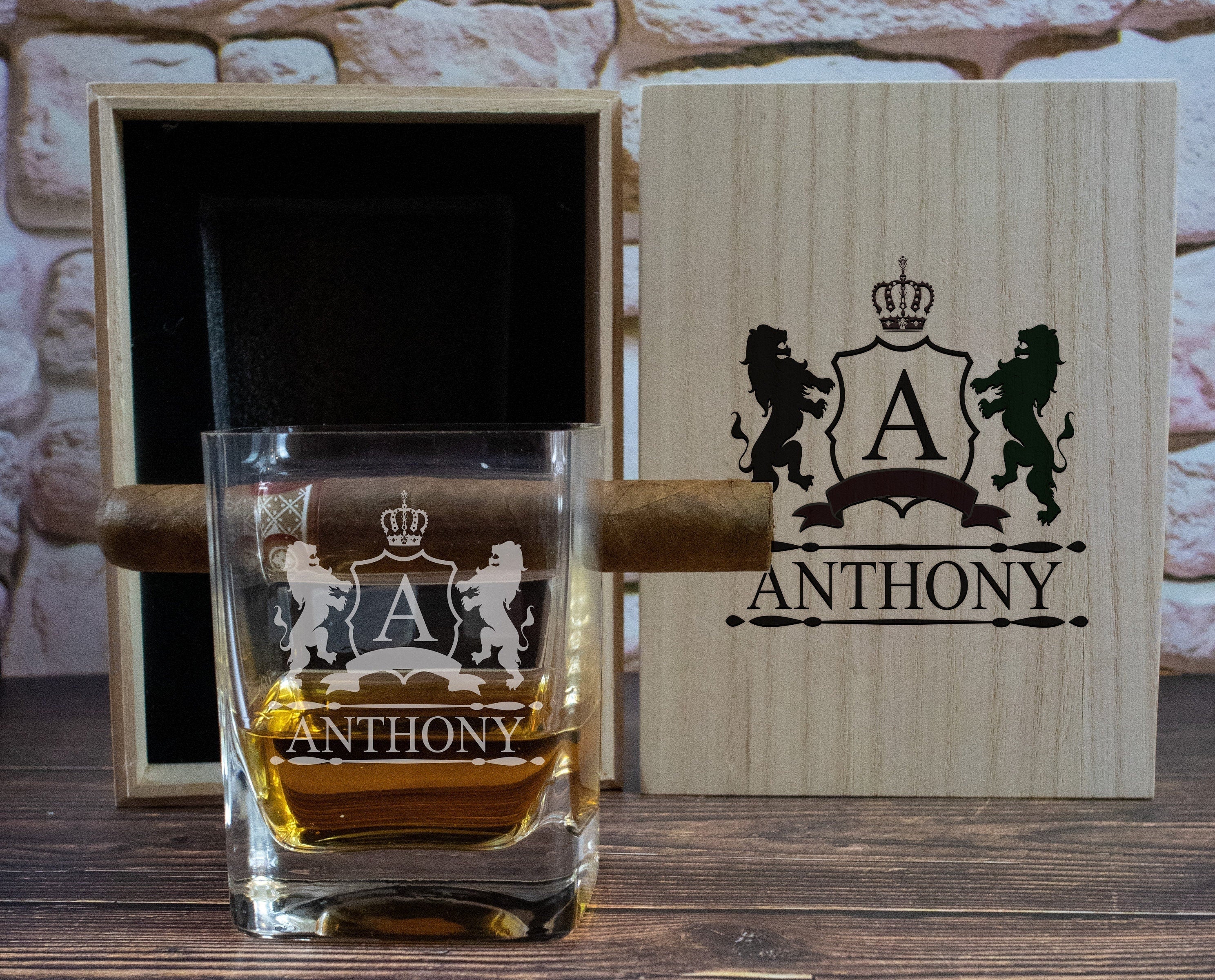 Personalized Cigar Gift Box Set - Perfect for Whiskey Lovers, Cigar Aficionados, Engraved store Rocks Glass, Whiskey Stones, Cigar Holding Glass