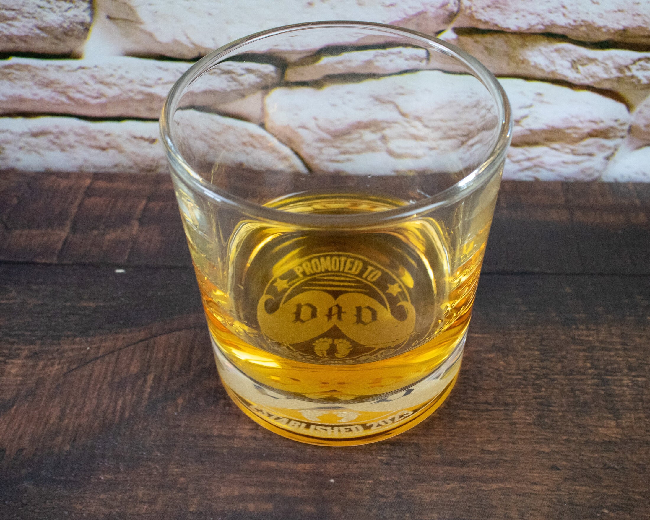 Promoted to DAD with Established Date - Engraved Whiskey Glass