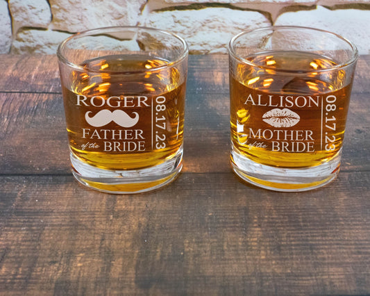 Personalized Whiskey Glass for Parents of the Bride or Parents of the Groom