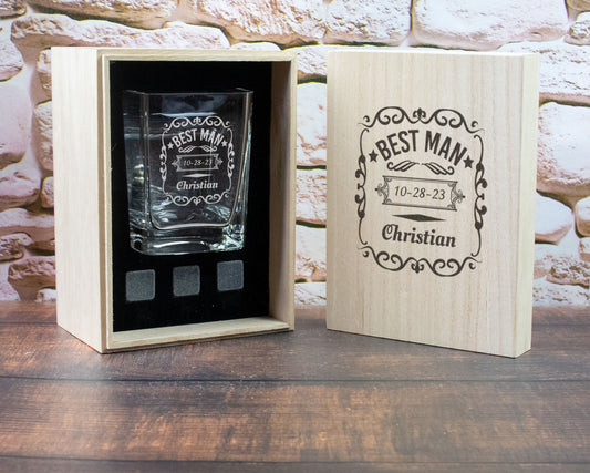 Cigar Glass in Wood Box - Best Man Gift Box