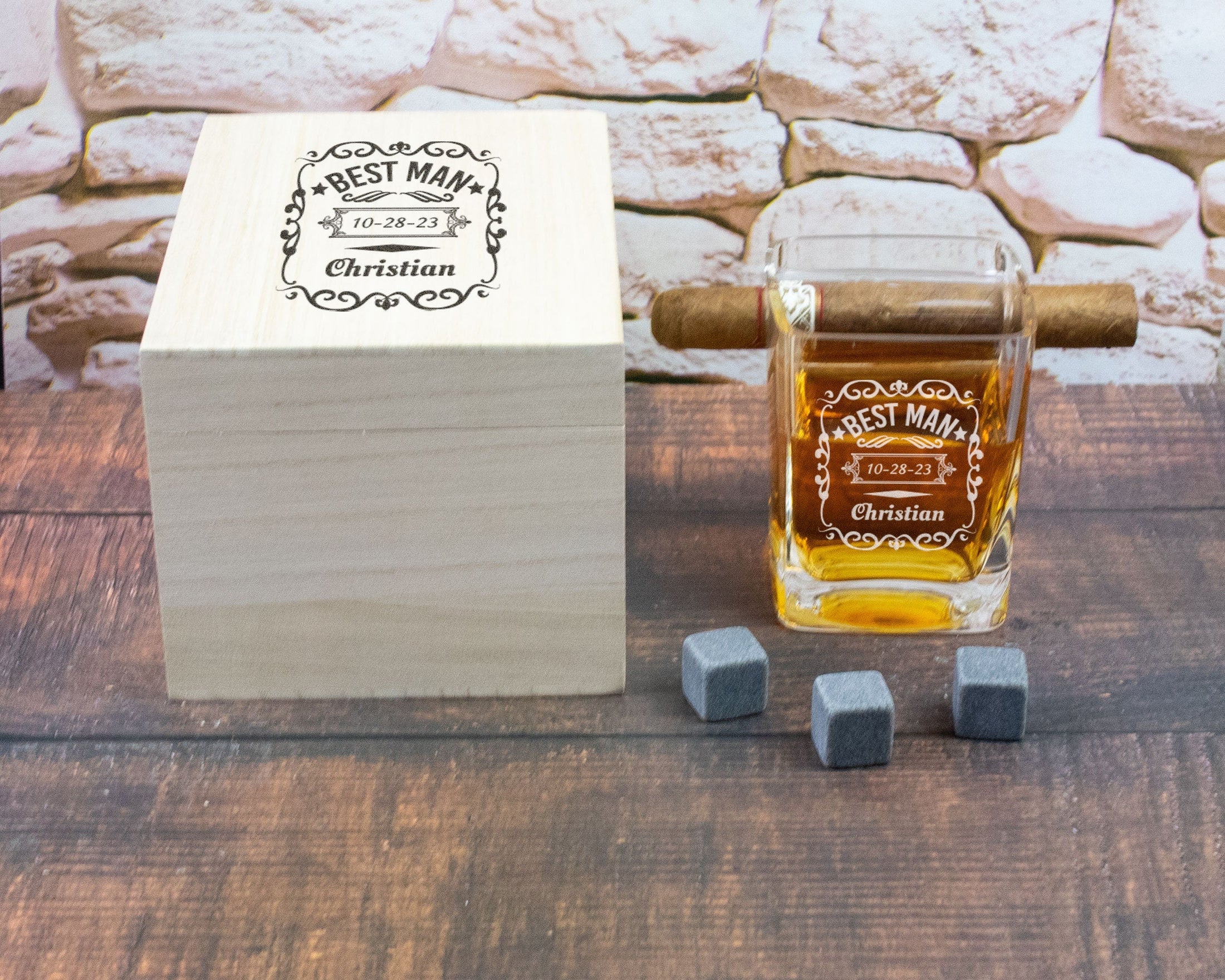 Cigar Glass in Wood Box - Best Man Gift Box