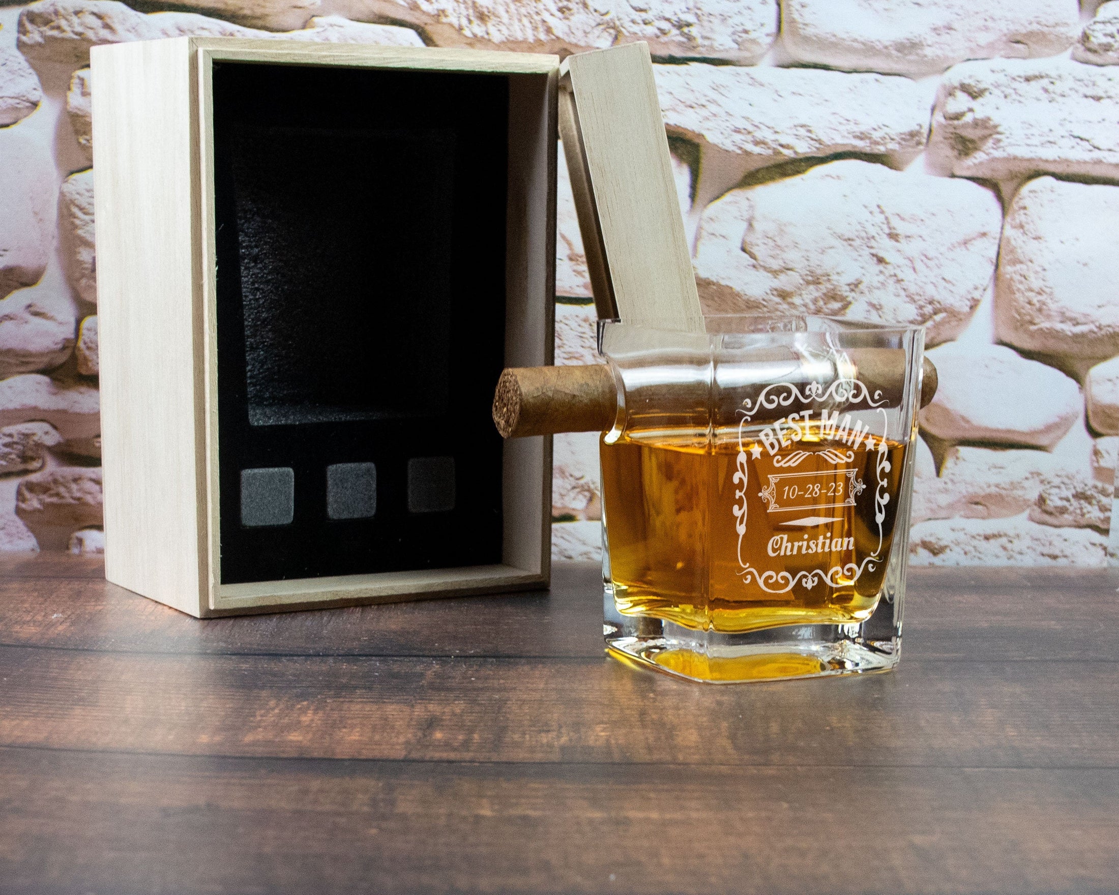 Cigar Glass in Wood Box - Best Man Gift Box