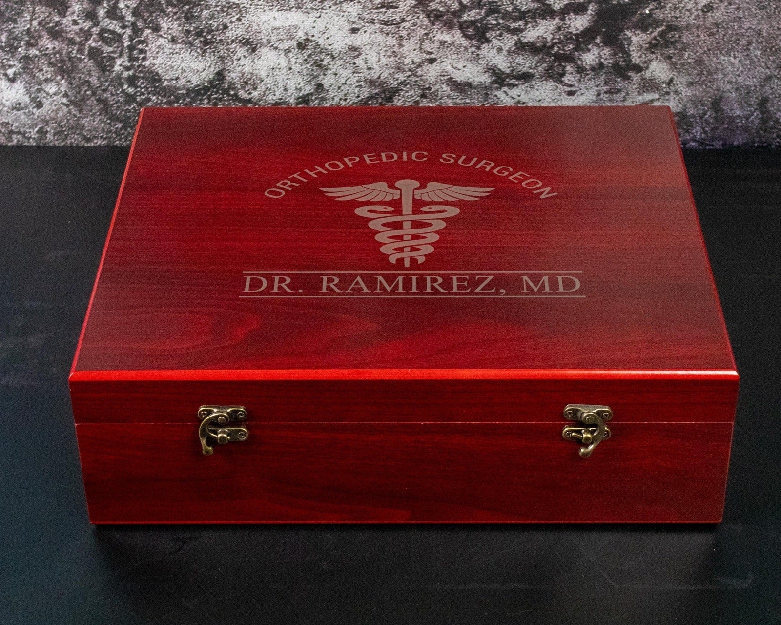 Doctor Gift - Personalized Engraved Whiskey Decanter and 4 Glasses in a  Wood Box Set