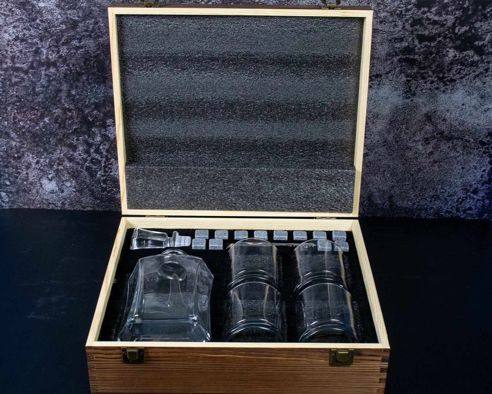 Pineapple - Home Closing Gift - Whiskey Decanter Engraved Wooden Box Gift Set