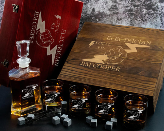 Electrician - Personalized Whiskey Decanter Set in a Wood Gift Box
