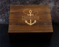 Load image into Gallery viewer, Personalized Anchor Engraved Whiskey Decanter Set with 4 Glasses, and Whiskey Stones in a Wood Gift Box
