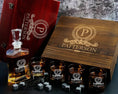 Load image into Gallery viewer, Housewarming Gift - Whiskey  Decanter, 4 Glasses, and Whiskey Stones in Wood Gift Box
