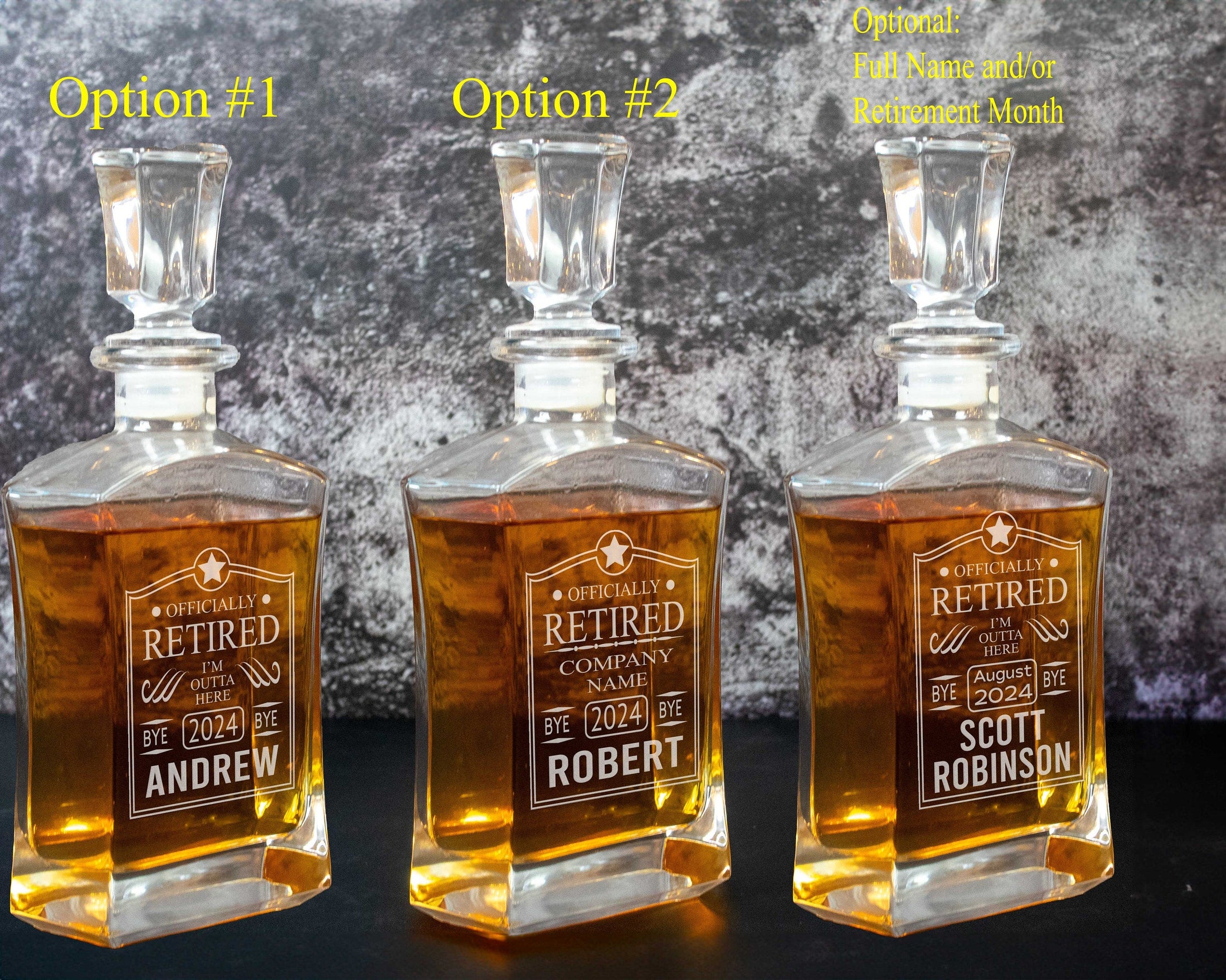 Retirement Gift Box - Engraved Whiskey Decanter Gift Set with 4 Glasses and Whiskey Stones