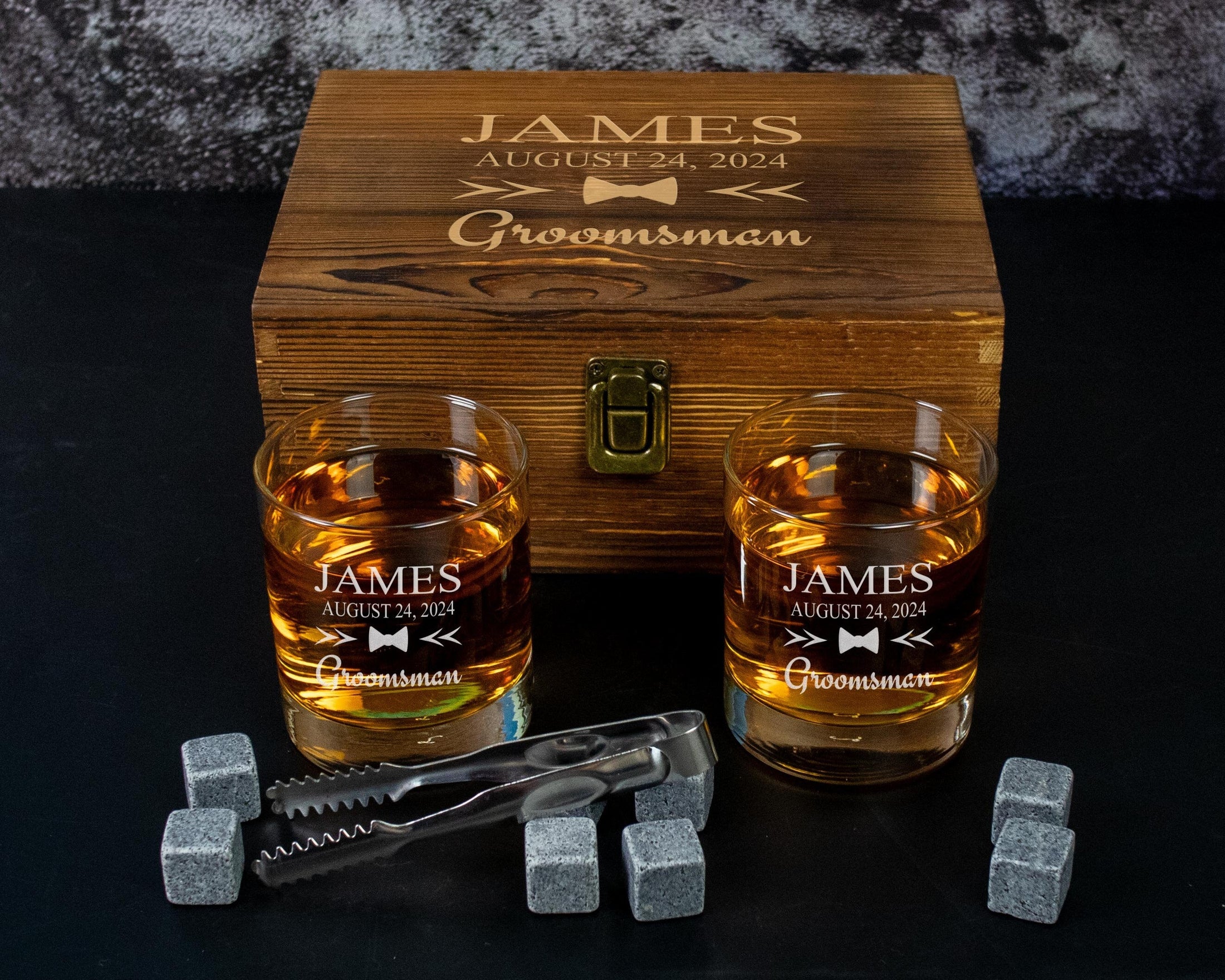 Groomsman Proposal Box Including 2 Whiskey Glasses and Whiskey Stones