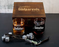 Load image into Gallery viewer, Godparents Proposal - Whiskey and Wine Glass in Wood Gift Box
