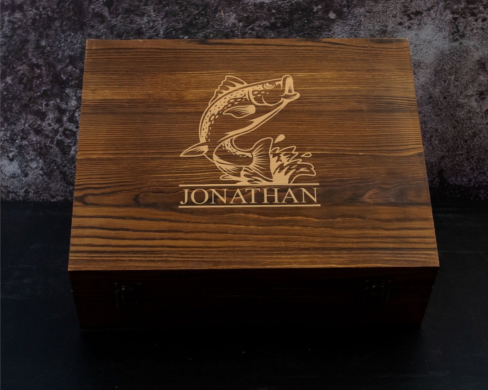 Fisherman - Personalized Whiskey Decanter Gift Set in Engraved Wooden Box