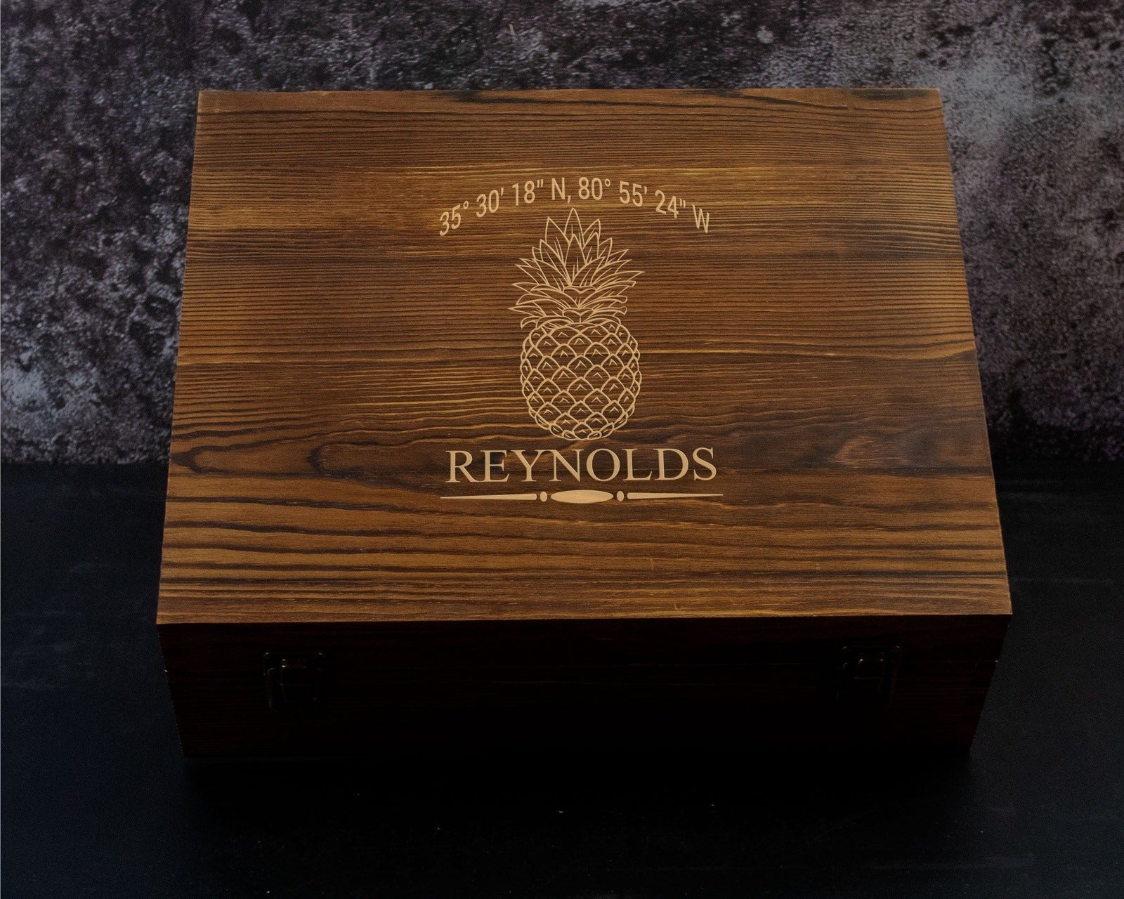 Pineapple - Home Closing Gift - Whiskey Decanter Engraved Wooden Box Gift Set