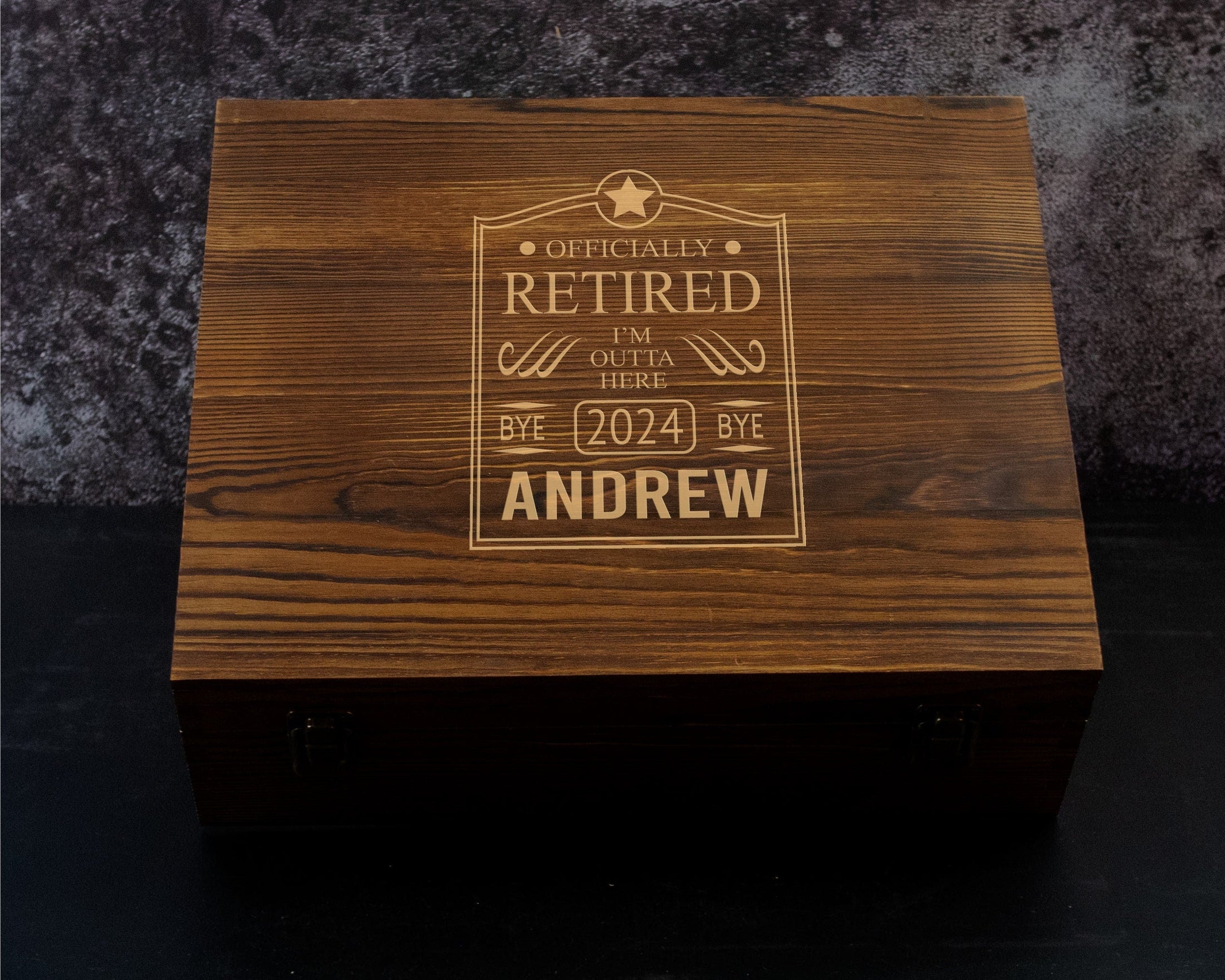 Retirement Gift Box - Engraved Whiskey Decanter Gift Set with 4 Glasses and Whiskey Stones