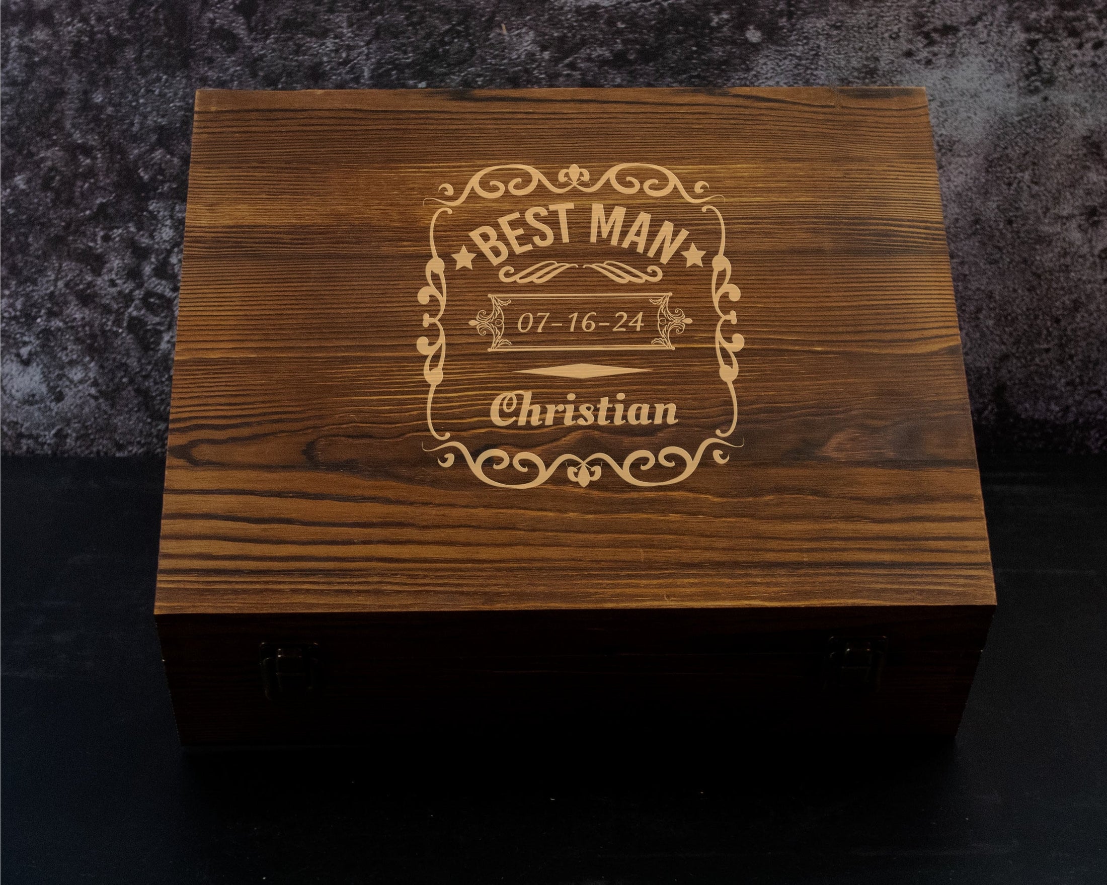 Whiskey Decanter Set with Custom Engraved Wooden Box for Best Man or Groomsman